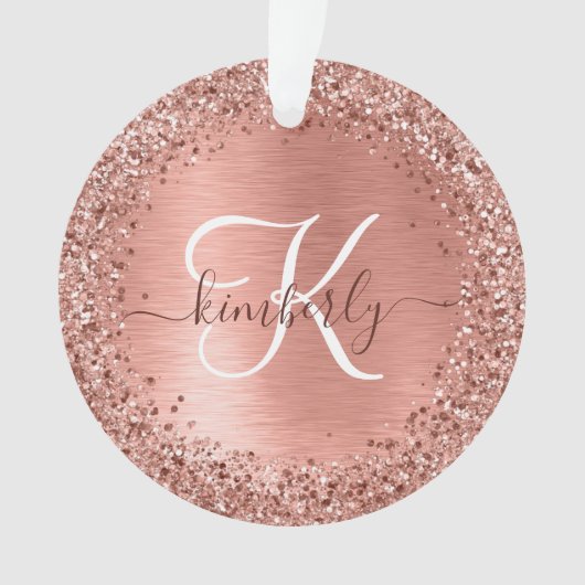 Roos goudpenseel Glitter Monogram Ornament (voorkant)