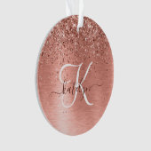 Roos goudpenseel Glitter Monogram Ornament (voorkant)