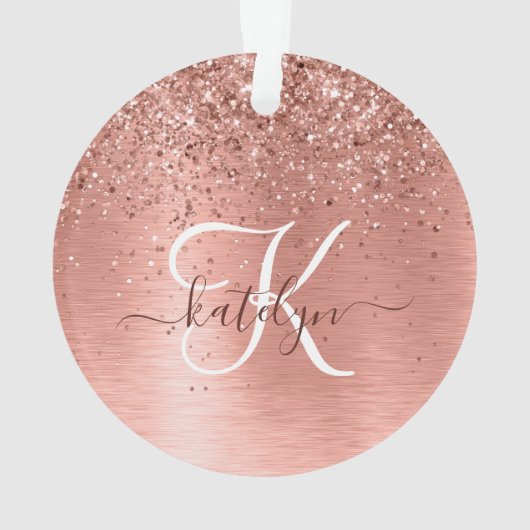 Roos goudpenseel Glitter Monogram Ornament (achterkant)