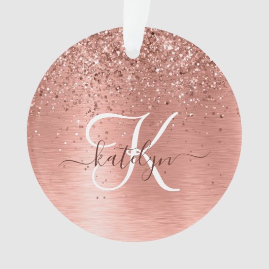 Roos goudpenseel Glitter Monogram Ornament (voorkant)