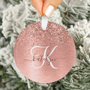 Roos goudpenseel Glitter Monogram Ornament