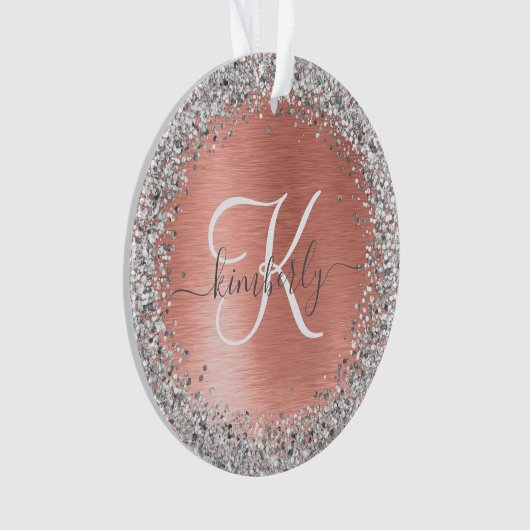 Roos goudpenseel Glitter Monogram Ornament (voorkant)