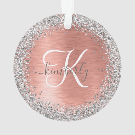Roos goudpenseel Glitter Monogram Ornament (achterkant)