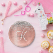 Roos goudpenseel Glitter Monogram Papieren Bordje (Feest)