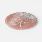 Roos goudpenseel Glitter Monogram Papieren Bordje (Gekanteld)