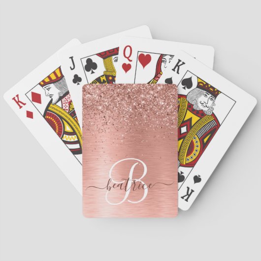 Roos goudpenseel Glitter Monogram Pokerkaarten (Achterkant)