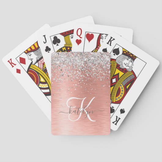 Roos goudpenseel Glitter Monogram Pokerkaarten (Achterkant)