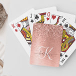 Roos goudpenseel Glitter Monogram Pokerkaarten<br><div class="desc">Pas dit trendy chic-speelkaartontwerp met  roos gouden mousserende glitter eenvoudig aan op een roos gouden geborstelde metalen achtergrond.</div>