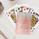 Roos goudpenseel Glitter Monogram Pokerkaarten<br><div class="desc">Pas dit trendy chic-speelkaartontwerp eenvoudig aan met  zilveren mousserend glitter op een roos gouden geborstelde metalen achtergrond.</div>