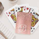 Roos goudpenseel Glitter Monogram Pokerkaarten<br><div class="desc">Pas dit trendy chic-speelkaartontwerp met  roos gouden mousserende glitter eenvoudig aan op een roos gouden geborstelde metalen achtergrond.</div>