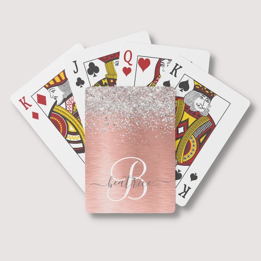 Roos goudpenseel Glitter Monogram Pokerkaarten