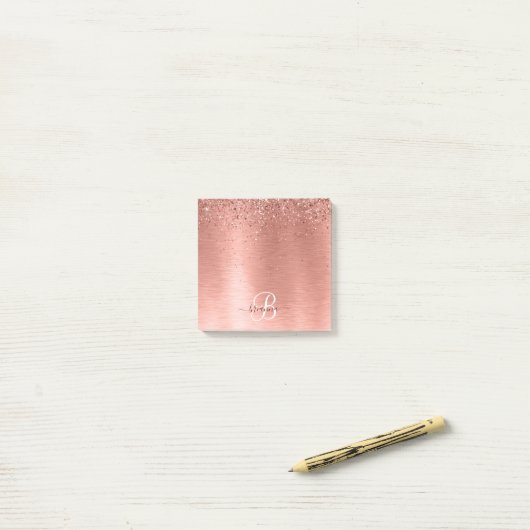 Roos goudpenseel Glitter Monogram Post-it® Notes (Op bureau)