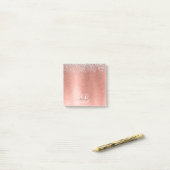 Roos goudpenseel Glitter Monogram Post-it® Notes (Op bureau)