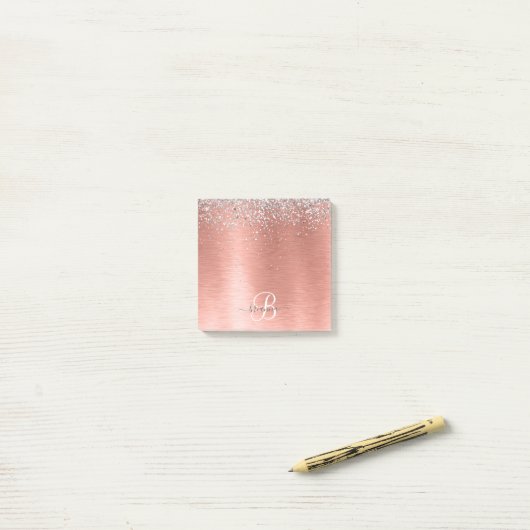 Roos goudpenseel Glitter Monogram Post-it® Notes (Op bureau)