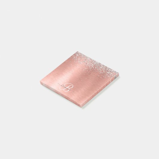 Roos goudpenseel Glitter Monogram Post-it® Notes (Schuin)