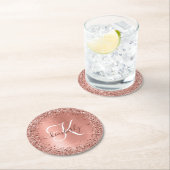 Roos goudpenseel Glitter Monogram Ronde Kartonnen Onderzetter (Insitu)