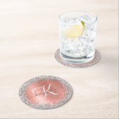 Roos goudpenseel Glitter Monogram Ronde Kartonnen Onderzetter (Insitu)