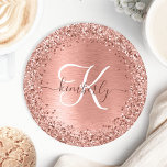 Roos goudpenseel Glitter Monogram Ronde Kartonnen Onderzetter<br><div class="desc">Maak dit trendy onderzetter met  roos gouden mousserende glitter gemakkelijk aan te passen op een roos gouden geborstelde metalen achtergrond.</div>