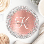 Roos goudpenseel Glitter Monogram Ronde Kartonnen Onderzetter<br><div class="desc">Maak dit trendy onderzetter met  zilveren mousserende glitter gemakkelijk aan te passen op een roos gouden geborstelde metalen achtergrond.</div>