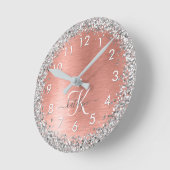 Roos goudpenseel Glitter Monogram Ronde Klok (Hoek)