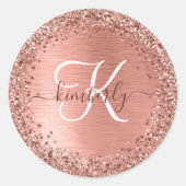 Roos goudpenseel Glitter Monogram Ronde Sticker (Voorkant)