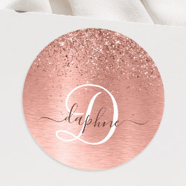 Roos goudpenseel Glitter Monogram Ronde Sticker