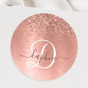 Roos goudpenseel Glitter Monogram Ronde Sticker