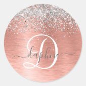 Roos goudpenseel Glitter Monogram Ronde Sticker (Voorkant)