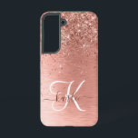 Roos goudpenseel Glitter Monogram Samsung Galaxy Hoesje<br><div class="desc">Pas dit trendy chassis met  roos gouden mousserende glitter eenvoudig aan op een roos gouden geborstelde metalen achtergrond.</div>