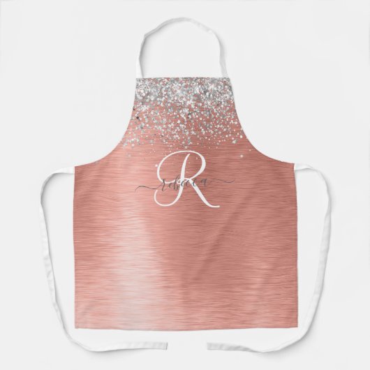Roos goudpenseel Glitter Monogram Schort (Voorkant)
