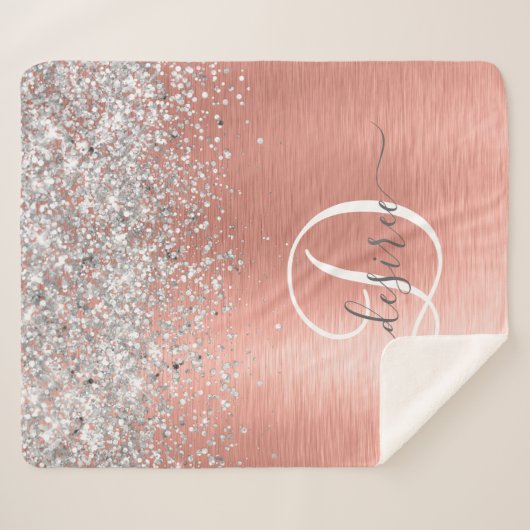 Roos goudpenseel Glitter Monogram Sherpa Deken (Voorkant (horizontaal))