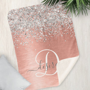 Roos goudpenseel Glitter Monogram Sherpa Deken