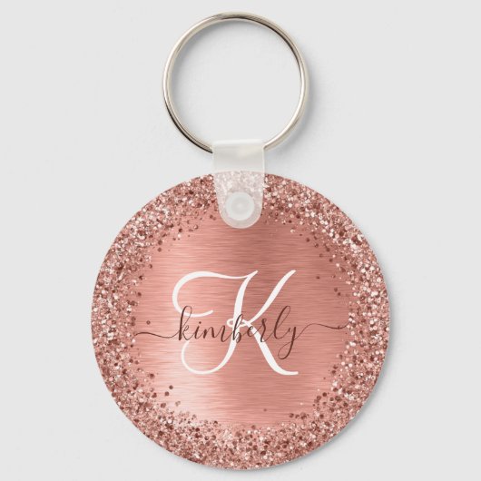 Roos goudpenseel Glitter Monogram Sleutelhanger (Voorkant)