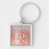 Roos goudpenseel Glitter Monogram Sleutelhanger (Voorkant)
