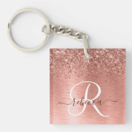 Roos goudpenseel Glitter Monogram Sleutelhanger