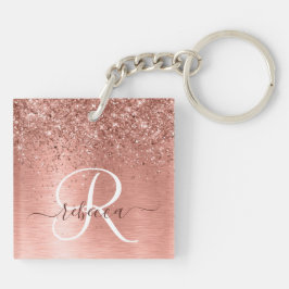 Roos goudpenseel Glitter Monogram Sleutelhanger