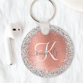 Roos goudpenseel Glitter Monogram Sleutelhanger