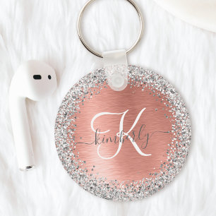Roos goudpenseel Glitter Monogram Sleutelhanger