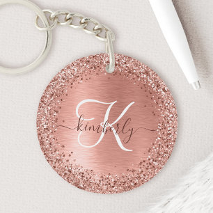 Roos goudpenseel Glitter Monogram Sleutelhanger