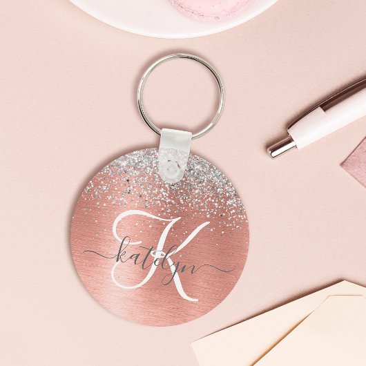 Roos goudpenseel Glitter Monogram Sleutelhanger