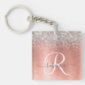 Roos goudpenseel Glitter Monogram Sleutelhanger (Voorkant)