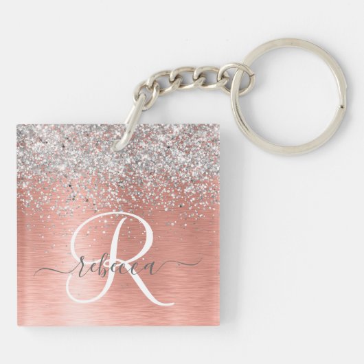 Roos goudpenseel Glitter Monogram Sleutelhanger (Achterkant)