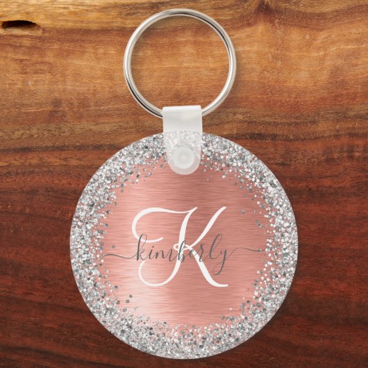 Roos goudpenseel Glitter Monogram Sleutelhanger (Voorkant)