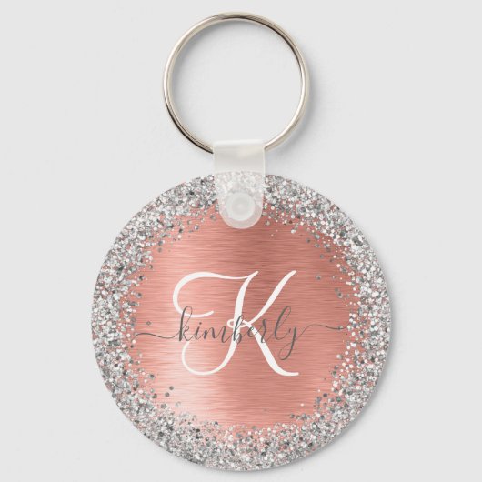 Roos goudpenseel Glitter Monogram Sleutelhanger (Achterkant)