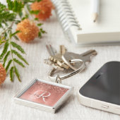 Roos goudpenseel Glitter Monogram Sleutelhanger (Zijkant)