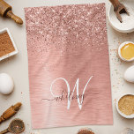 Roos goudpenseel Glitter Monogram Theedoek<br><div class="desc">Maak dit trendy keukenhanddoeken met  roos gouden mousserende glitter gemakkelijk persoonlijk op een roos gouden geborstelde metalen achtergrond.</div>