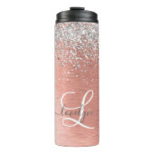 Roos goudpenseel Glitter Monogram Thermosbeker (Voorkant)