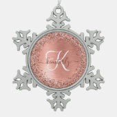 Roos goudpenseel Glitter Monogram Tin Sneeuwvlok Ornament (Voorkant)
