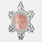 Roos goudpenseel Glitter Monogram Tin Sneeuwvlok Ornament (Rechts)