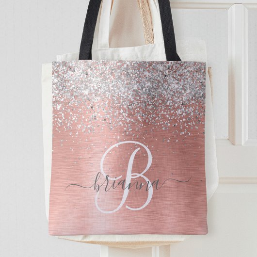 Roos goudpenseel Glitter Monogram Tote Bag